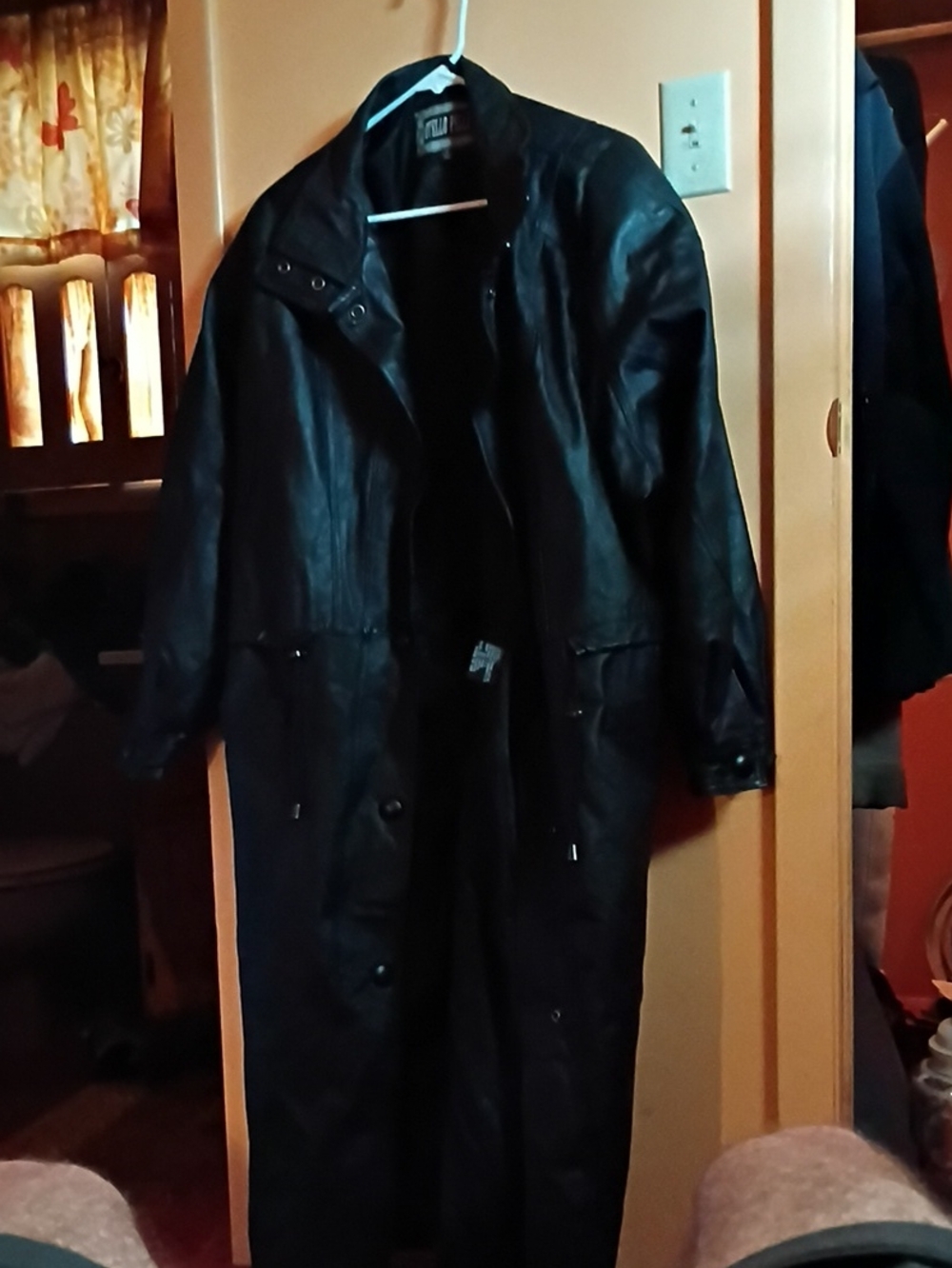 Vintage Otello Pelle Black Leather Long Trench Coat Duster Matrix Mob Wife Cyber